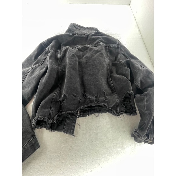 BBJ Los Angeles Denim Jacket Distressed Black Wash Cropped Jean Jacket XXL‎ - Picture 2 of 5